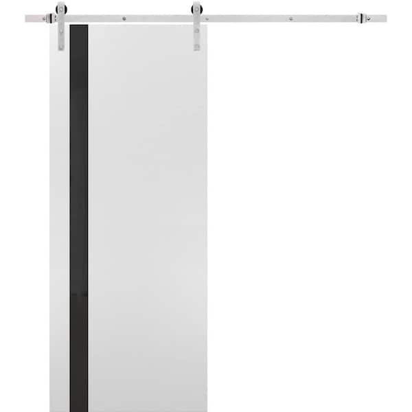 Sartodoors 30 in. x 80 in. 1 Panel Tinted Glass White Solid Wood Sliding Barn Door with Hardware Kit