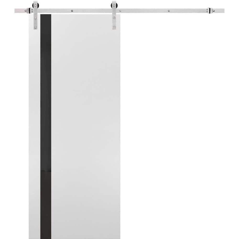 Assembly Required 42 in. x 84 in. 1-Panel Tinted Glass White Solid Wood Sliding Barn Door with Hardware Kit price history on PriceWatchPro