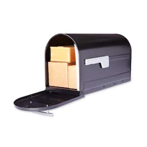 Boulder Black, Large, Steel, Post Mount Mailbox with Silver Handle and Flag