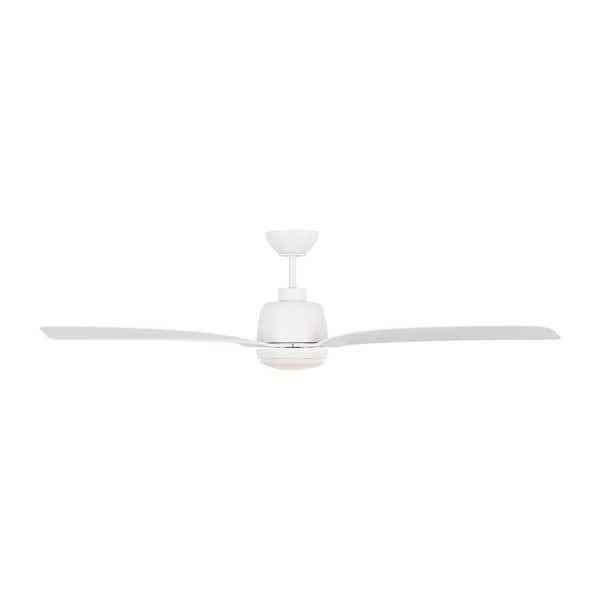 Generation Lighting - Avila Coastal 60 in. Indoor/Outdoor Matte White Ceiling Fan with Integrated LED-Light Kit and Remote Included
