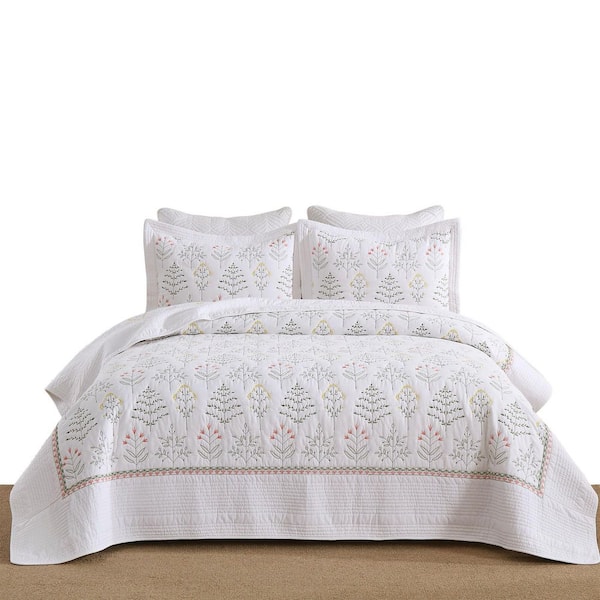 TL139 Embroidery Floral Pattern Queen Cotton Quilts Set Lightweight Bedspreads Set