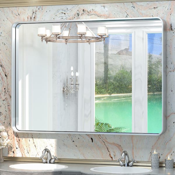 TETOTE 60 in. W x 30 in. H Rectangular Aluminum Framed Wall Mount Bathroom Vanity Mirror in Silver