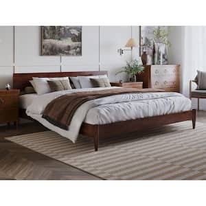 Aria Walnut Brown Solid Wood Frame King Modern Low Profile Platform Bed