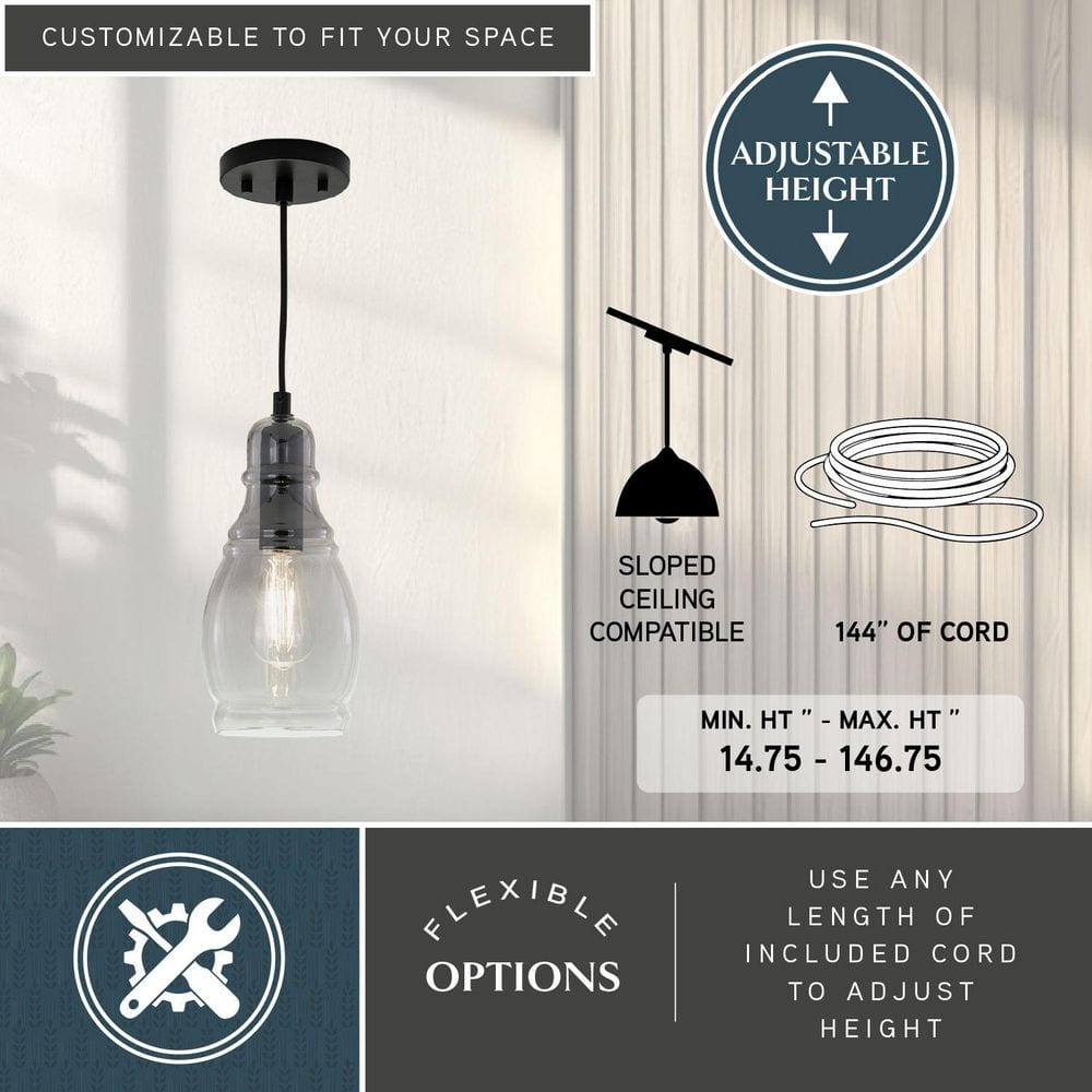 Millie Matte Black Mini Pendant with Smoke Gray Glass