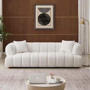 Randall 90 in. W Round Arm Boucle Fabric Rectangle Modern Channel Tufted Sofa in Ivory