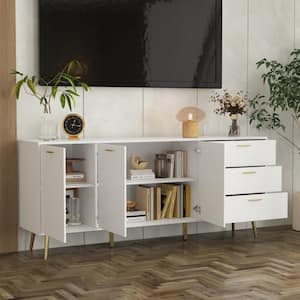 White 29.9 in. H Wooden Accent Storage Cabinet, Sideboard with 4 Shelves, 3 Drawers and 3 Doors