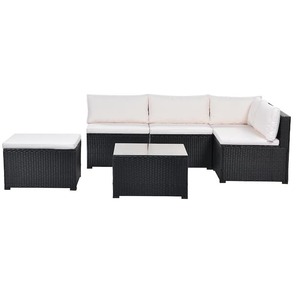 Unbranded 6-Piece PE Wicker Outdoor Patio Conversation Set with Beige Cushions