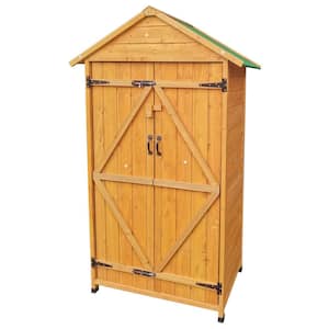 3.4 ft. W x 1.9 ft. D Wood Shed Big Spire Tool Storage with 2 Shelves for Backyard Garden, Natural Color (6.46 sq.ft.)