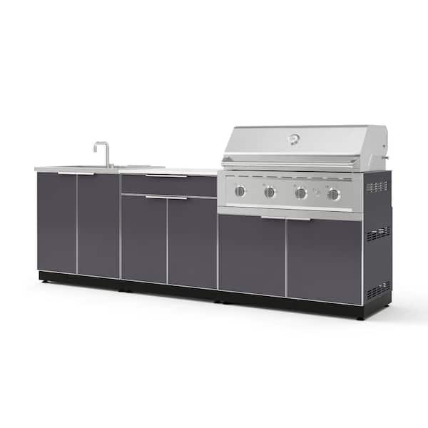 Outdoor Kitchen 5-Piece 3-Burners Natural Gas Grill Island in Gray w/40 in. Performance Grill and Dekton Countertop