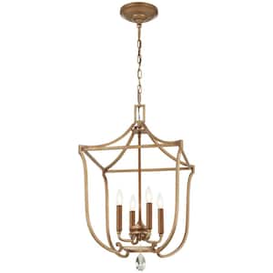 Magnolia Manor 17.375 in. 4-Light Pale Gold with Distressed Bronze Pendant
