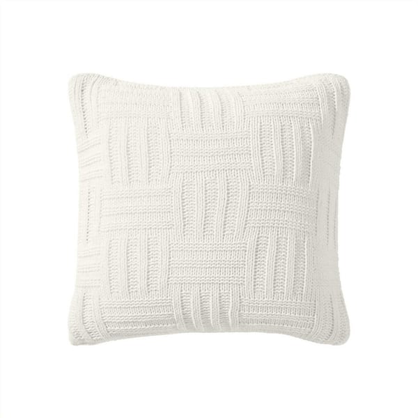 Chain Basket White Polyester Knit 20 x 20 Square Throw Pillow
