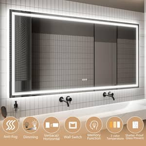 84 in. W x 40 in. H Rectangular Frameless Anti-Fog Wall Dimmable Backlit Dual LED Bathroom Vanity Mirror in Silver