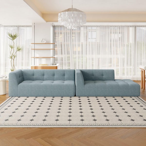 112.2 in. Chenille Fully Compressed Sectional Sofa in Blue Gray