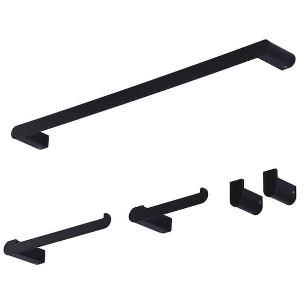 Modern Stainless Steel Bathroom Hardware 5-Piece Bath Hardware Set Rounded Corner in Matte Black