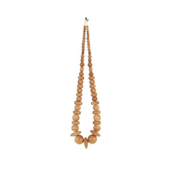 Litton Lane 25 in. Light Brown Handmade Wood Geometric Beaded Garland Necklace Garland with Tassel