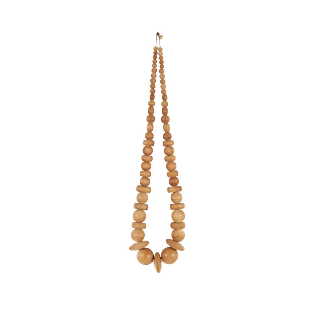 25 in. Light Brown Handmade Wood Geometric Beaded Garland Necklace Garland with Tassel price history on PriceWatchPro