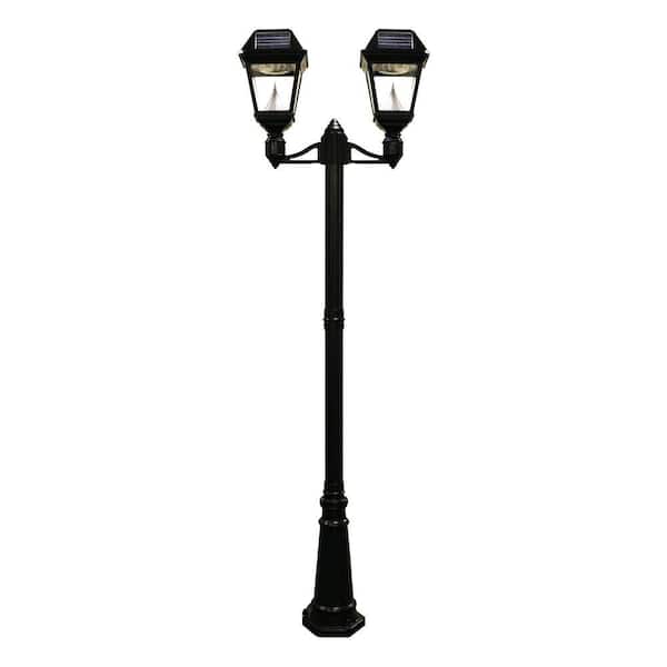 GAMA SONIC Imperial II 2-Head Solar Black Outdoor Integrated LED Lamp Post with 21 Bright-White LEDs per Lamp Head