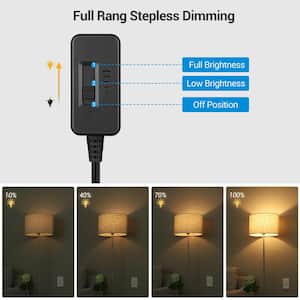 Table Lamp Dimmer Switch Dimmable LED/CFL Lights, Full Range Slide Control, 6.6 ft Extension Cord, Black