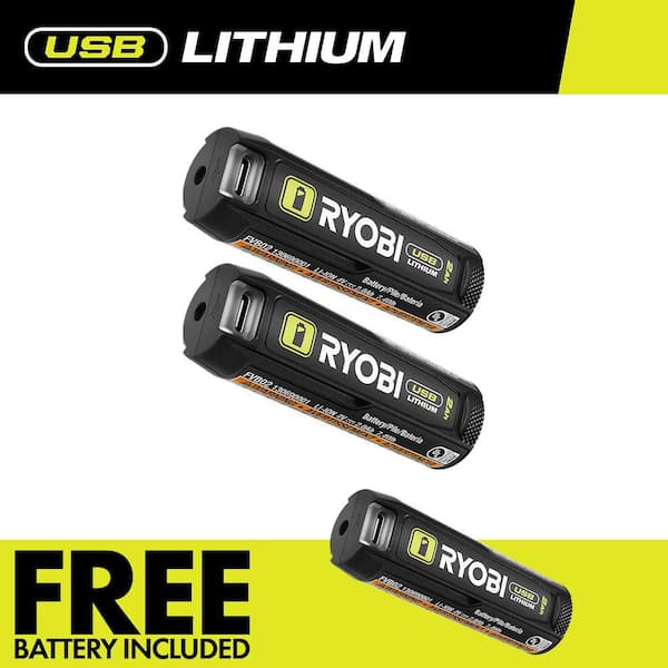 USB Lithium 3.0 Ah Lithium-ion Rechargeable Battery (2-Pack) with FREE USB Lithium 2.0 Ah Lithium Rechargeable Battery