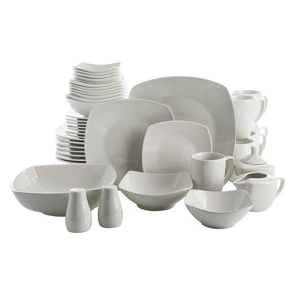 Gibson Home Zen Buffet 39-piece White Porcelain Square Dinnerware Set, Service for 6