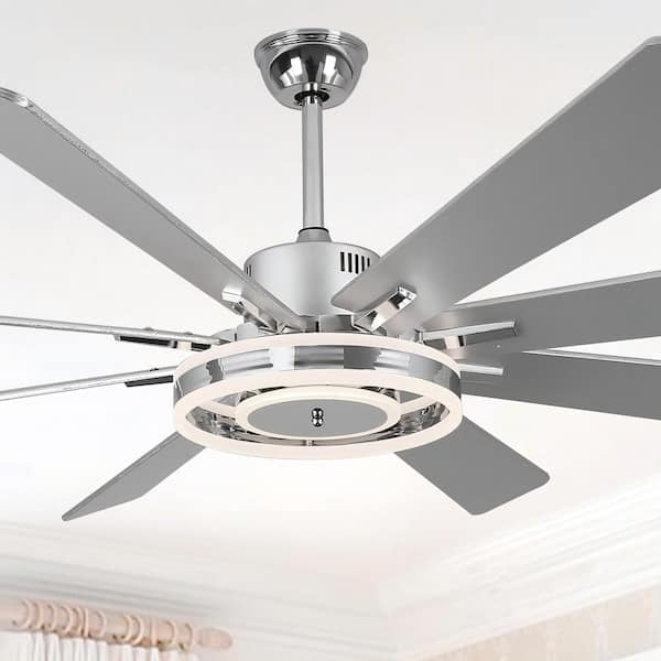 Belcarra 72 in. Indoor Chrome Dimmable 6-Speed Integrated LED Modern Ceiling Fan w/ Light and Remote 3-Downrods Included