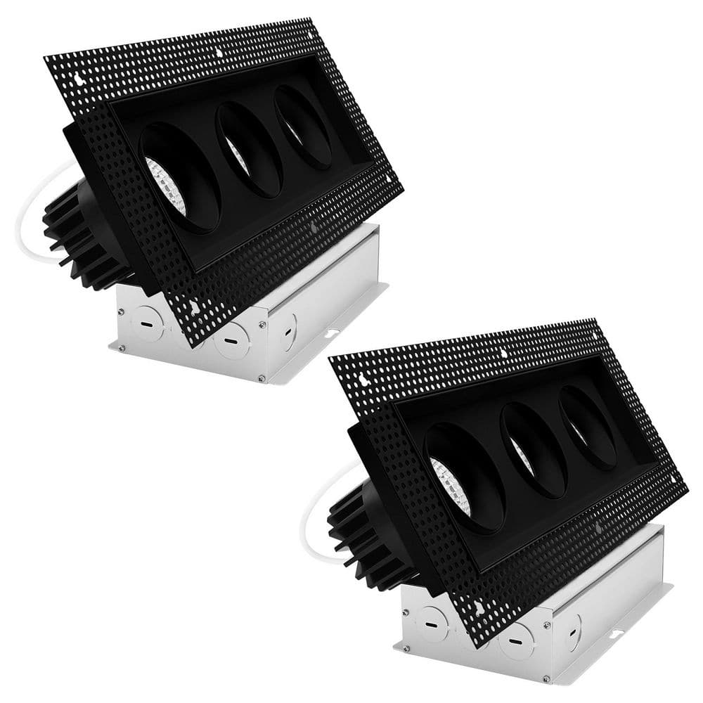 3-Head Integrated LED Black Rectangle Regressed Trimless Gimbal Light, 360°+15° Swivel 5CCT 45W 3000LM Dimmable 2 Pack price history on PriceWatchPro