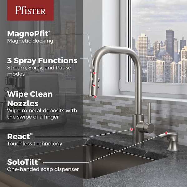 Zanna Single-Handle Touchless Kitchen Faucet with Deckplate and Soap Dispenser in Spot Defense Stainless Steel