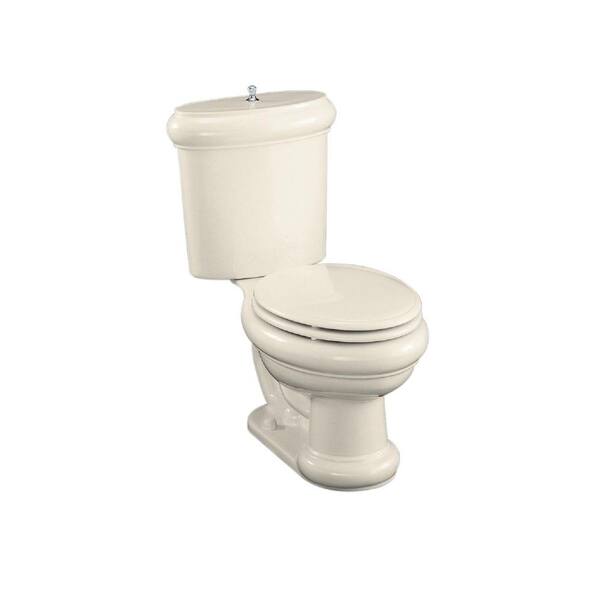 KOHLER Revival 2Piece 1.6 GPF Elongated Toilet with Seat, Vibrant Brushed Nickel Flush Actuator and Trim in Almond