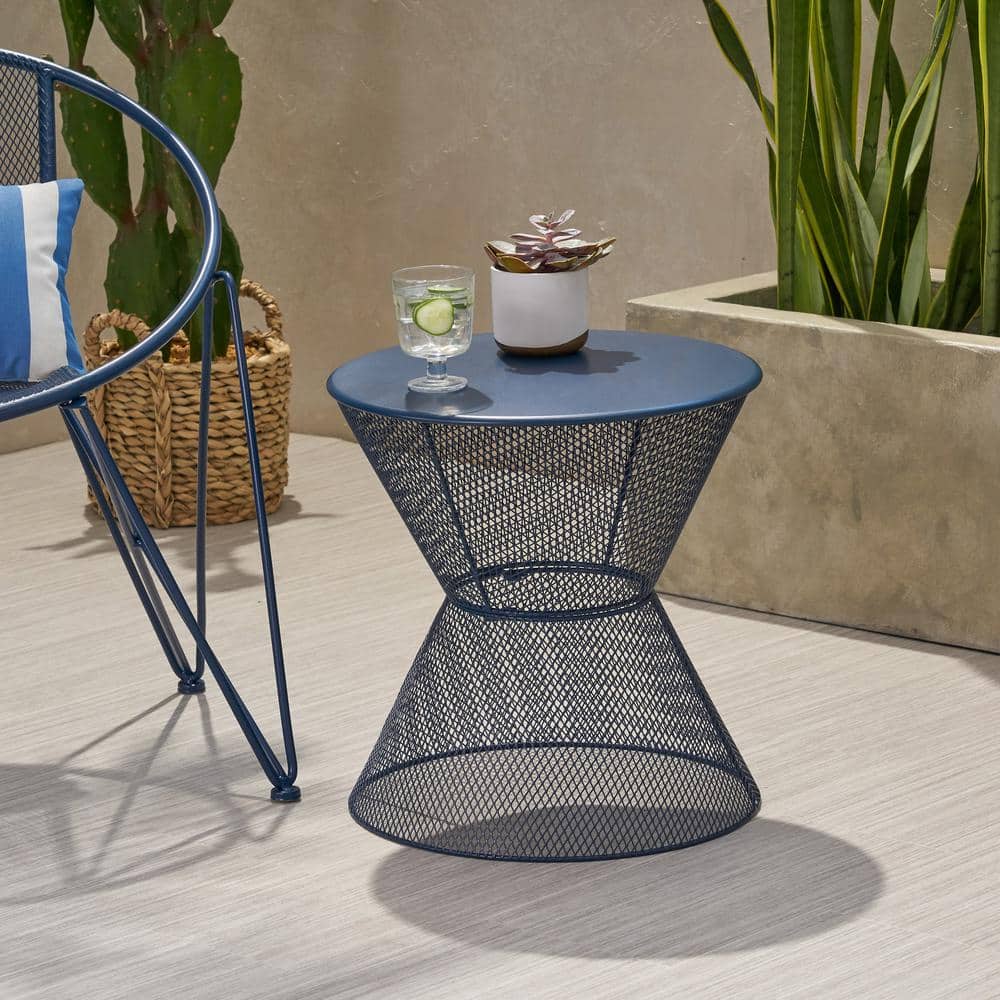 Decor Side Table Navy Round Metal 18.25 in. H Outdoor Accent Coffee Table R