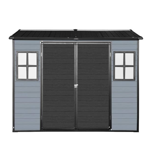 8 ft. W x 4 ft. D Gray Resin Outdoor Storage Shed with Floor and 2-Windows (32 sq. ft.)