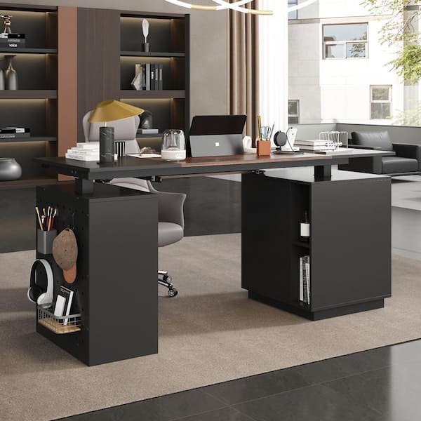 FUFU&GAGA 63 in. W U-Shaped Black Adjustable Height Desk Ergonomic