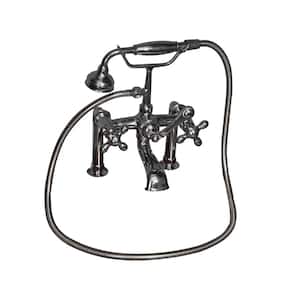 3-Handle Rim Mounted Claw Foot Tub Faucet with Elephant Spout and Hand Shower in Polished Chrome