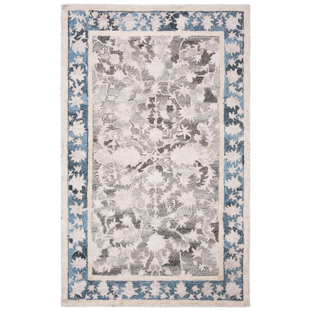 Hand-Tufted Blue and Beige Wool Blend Abstract 4' x 6' Area Rug