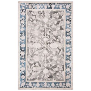 Abstract Beige/Blue 4 ft. x 6 ft. Abstract Border Area Rug