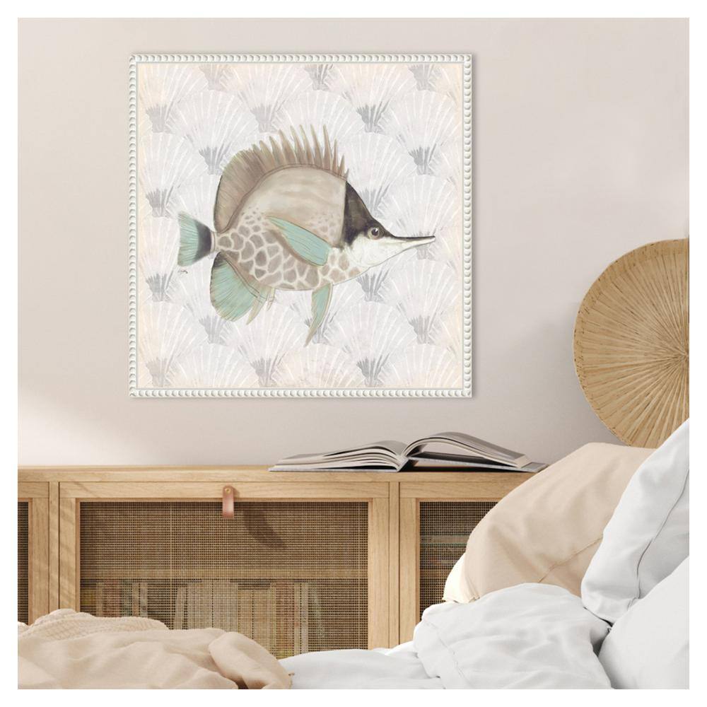 Neutral Vintage Fish Graphic Art on Canvas with White Frame