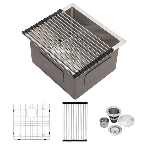 Unbranded 13 in. x 15 in. Undermount Single Bowl 16-Gauge Brushed Nickel Stainless Steel Kitchen Sink with Accessories