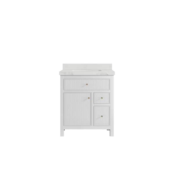 Willow Collections Sonoma 30 in. W x 22 in. D x 36 in. H Bath Vanity in White with 2 in. Calacatta Nuvo Top