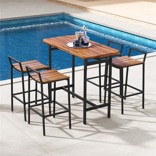 5-Piece Wood Rectangle 40 in Outdoor Bistro Set