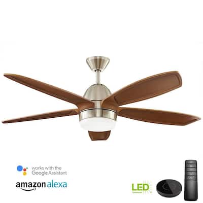 Campo Sano 54 in. Integrated LED Brushed Nickel Ceiling Fan with Light Kit works with Google Assistant and Alexa
