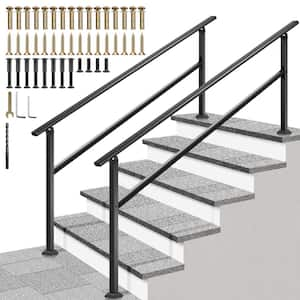 2-Pack 6 Step 36 in. H x 81 in. W Black Wrought Iron Oval Handrail Stair Railing Kit