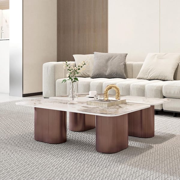 Modern 39 in. Square Pandora Sintered Stone Coffee Table Rounded Edge with Non-Slip Feet for Living Room