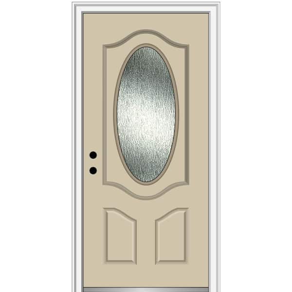 MMI Door 36 in. x 80 in. Right-Hand Inswing Rain Glass Wicker Fiberglass Prehung Front Door on 4-9/16 in. Frame