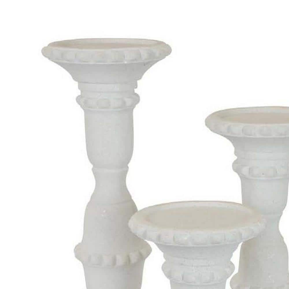 White Resin Tall Pillar Candlestick Set with Heavy Base