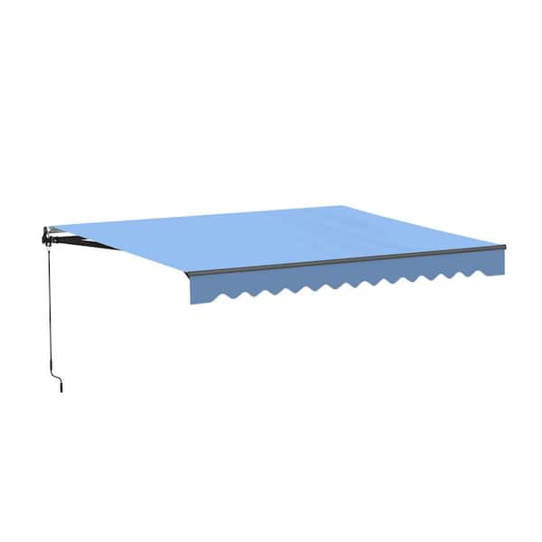 12 ft. Caribbean Polyester Retractable Patio Awning 10 ft. Projection in Sky Blue Black Frame