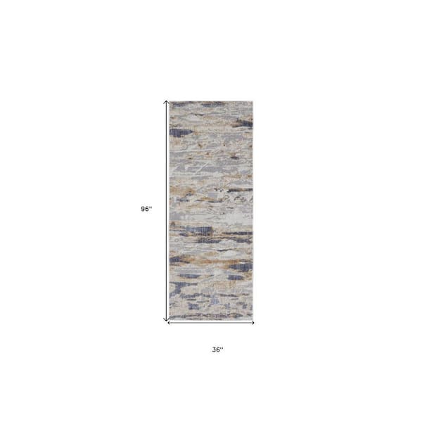 2 ft. x 8 ft. Tan, Ivory Abstract Runner Rug