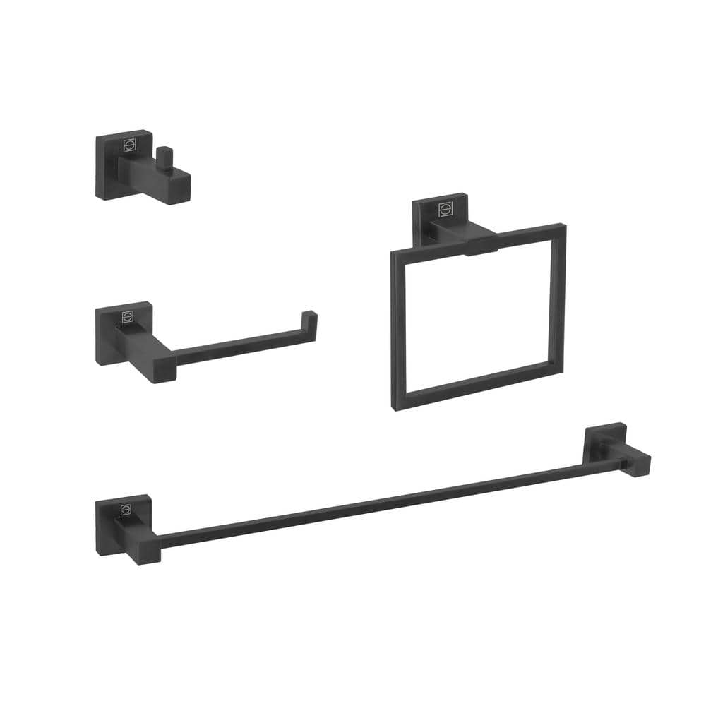 Timeless Home 4-Piece Bath Hardware Set with Mounting Hardware in Matte Bla
