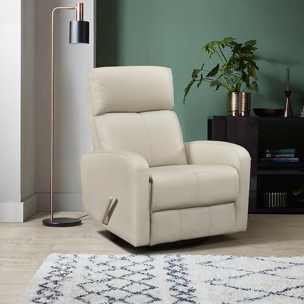 Maryvale Beige Leather Manual Swivel Glider Recliner