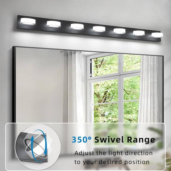 JUSHENG 58 in. 7 Light Black LED Vanity Light with 270° Rotatable