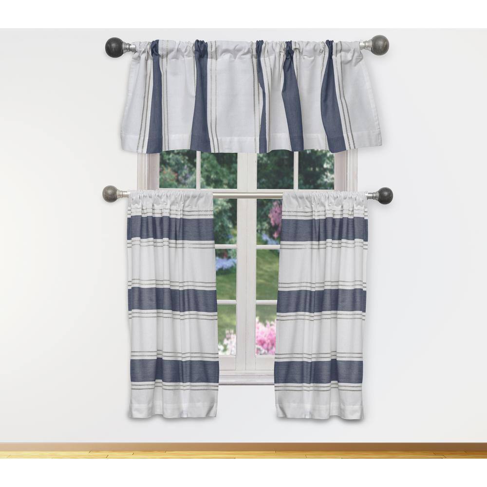 White-Navy Color Block Rod Pocket Room Darkening Curtain - 15 in. W x 58 in