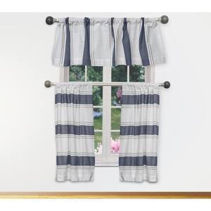White-Navy Color Block Rod Pocket Room Darkening Curtain - 15 in. W x 58 in. L (Set of 3)